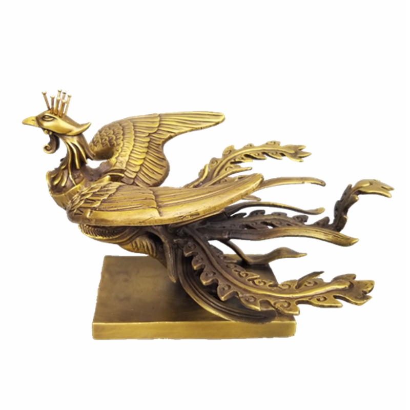黃銅鳳凰擺件神獸瑞獸鳳龍鳳呈祥漢鳳凰銅孔雀旺姻緣工藝品擺件